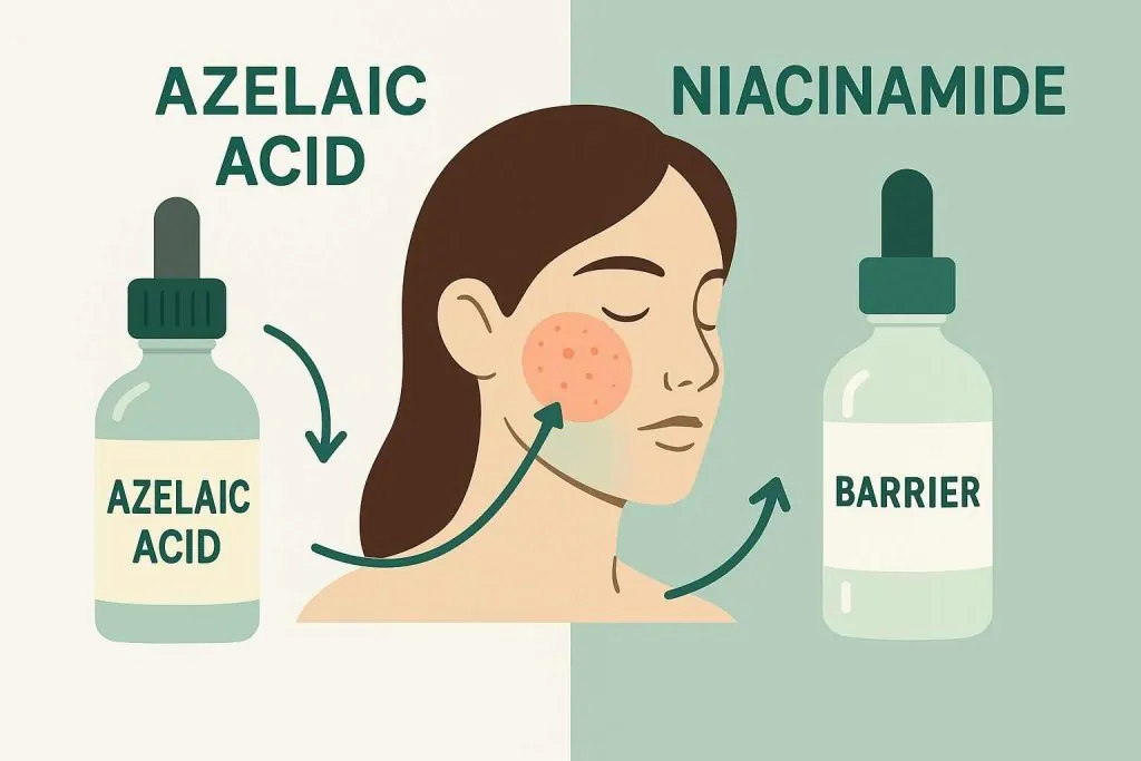 Applying serum correctly ensures safe layering of azelaic acid and niacinamide for clear skin.