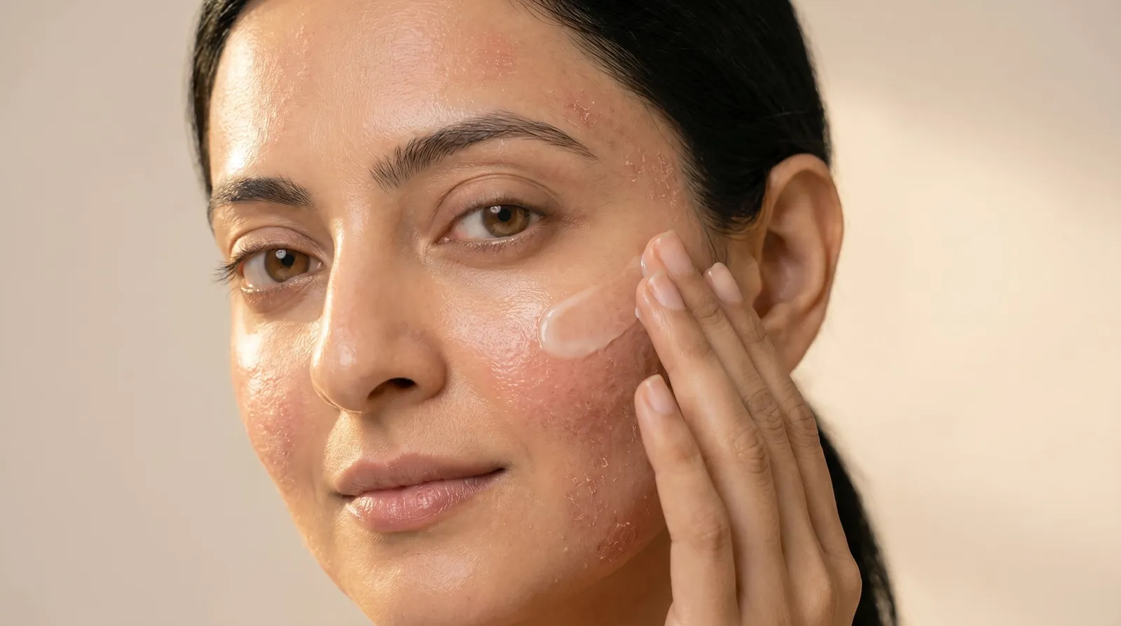 Vector graphic showing gentle cleansing and pausing active ingredients for skin barrier repair.